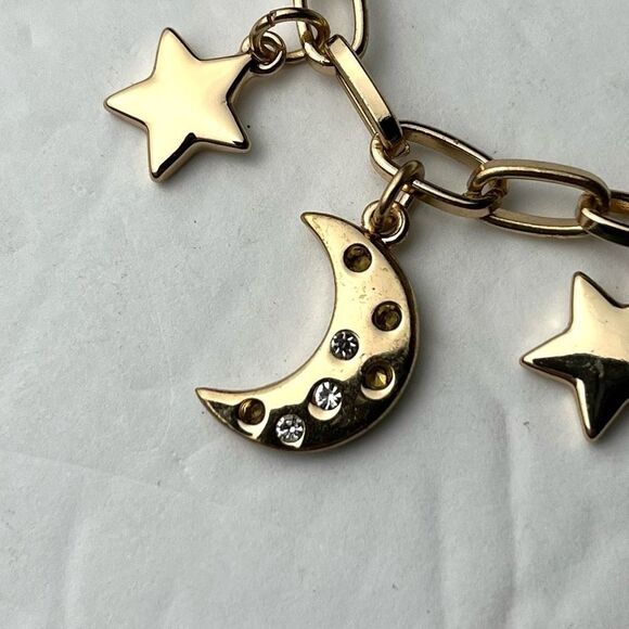 J. Crew Gold Tone Celestial Moon & Star Charmed Bracelet (Missing Rhinestones) - Picture 3 of 7